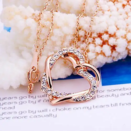 Stunning Hearts in Love Crystal Pendant Necklace