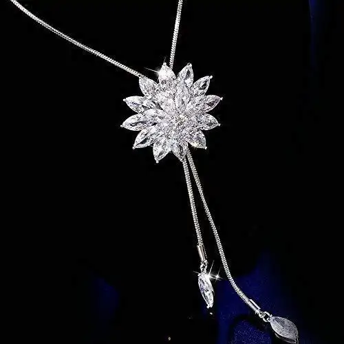 Fancy Long Chain Crystal Floral Necklace