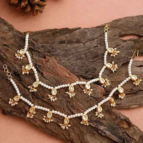 Chic White Kundan Bead Anklets Duo