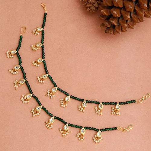 Sparkling Green Beads   Kundan Anklets