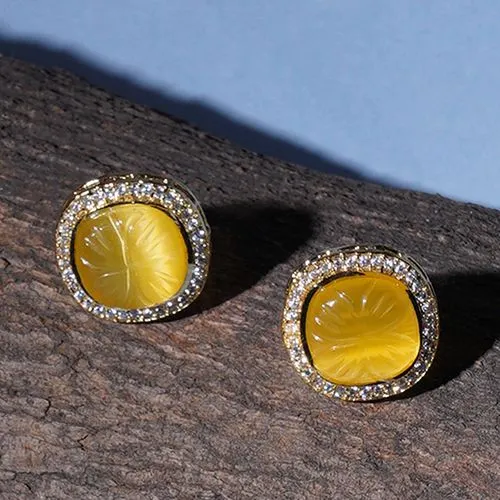 Marvellous Yellow Stone Kundan Studs