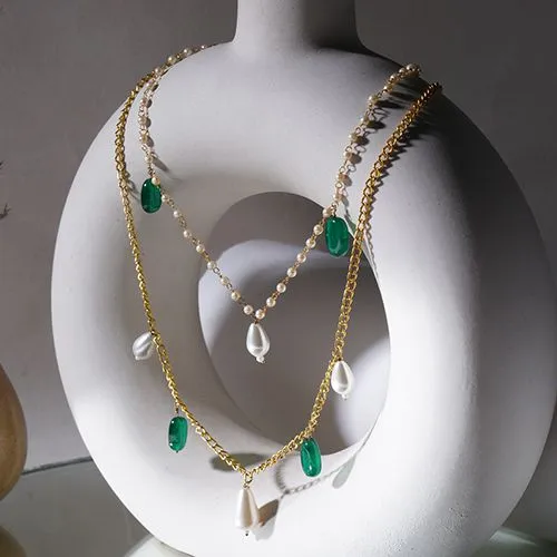 Classic Pearl N Emerald Statement Piece