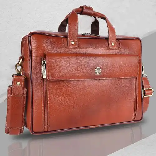 Trendy Mens Expandable Leather Laptop Bag