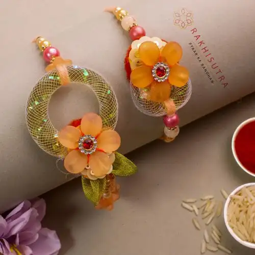 Stunning Floral Bhaiya Bhabhi Rakhi Set