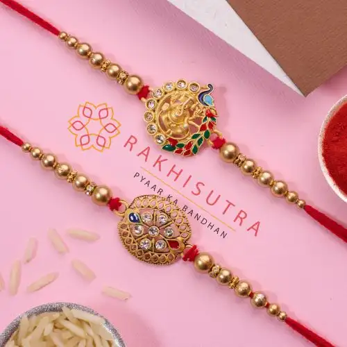 Auspicious Kundan N Ganesha Rakhi Set