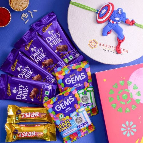Fantastic Captain America Rakhi N Cadbury Celebrations Combo