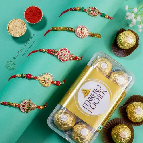 Gorgeous Kundan Rakhi Set N Ferrero Rocher Combo