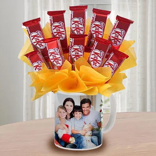 Delightful Kitkat Chocolates Arrangement in Personalized Coffee Mug