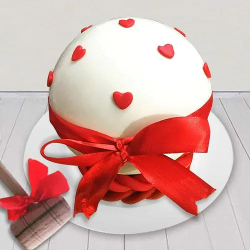 Decorative White Round Smash Cake with Hammer