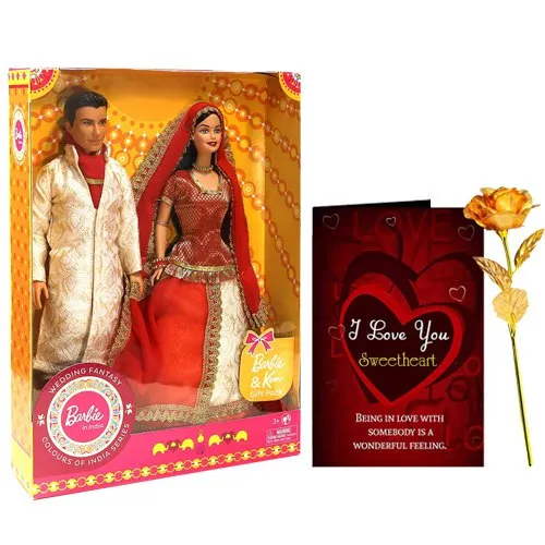 Wonderful Gift Set of Artificial Rose with Barbie N Musical Greetings Card