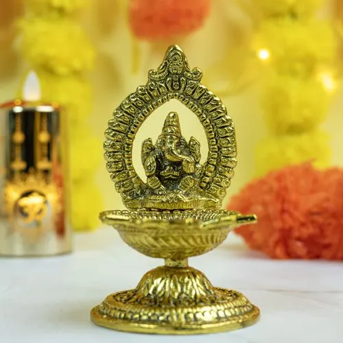 Traditional Brass Ganesha Diya Gift