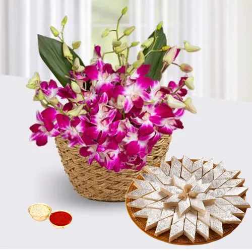 Orchids Basketand Kaju Katli