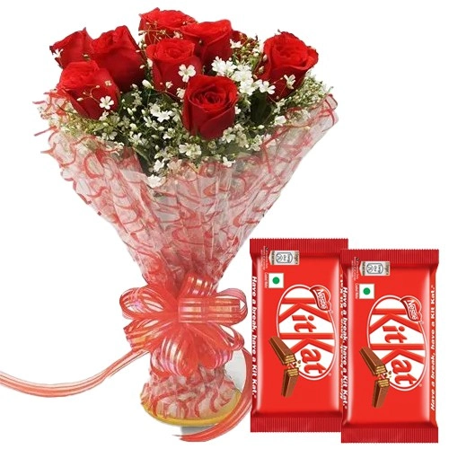 Order Bouquet of Red Roses with Nestle Kit Kat