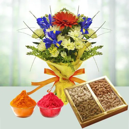 Radiant Seasonal Flowers with Dry Fruits