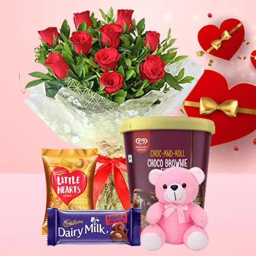 Extravagant Roses N Kwality Walls Ice Cream Gift Hamper