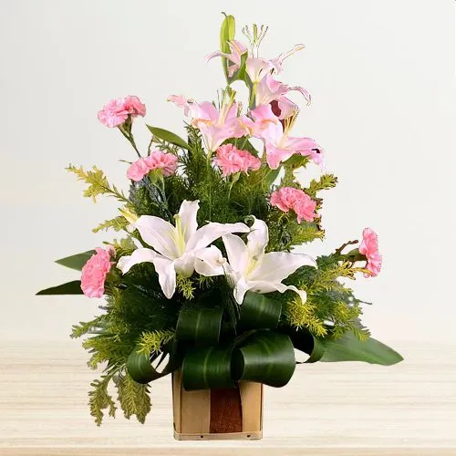 Summer Pleasures Lily n Carnation Basket