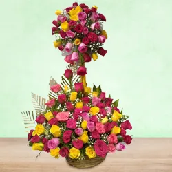 Majestic Double Tier Arrangement of 150 Colourful Roses