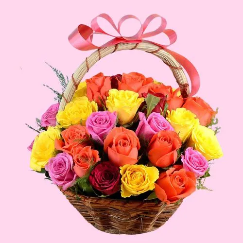 Elegant Basket of Playful Mixed Roses