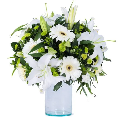 Gentle Spirit White Gerberas N Lily in Vase