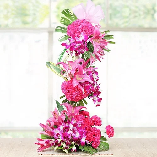 Arresting Tall Arrangement of 50 Assorted Flowers