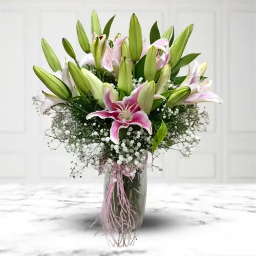 Graceful Pink Lilies Vase Arrangement