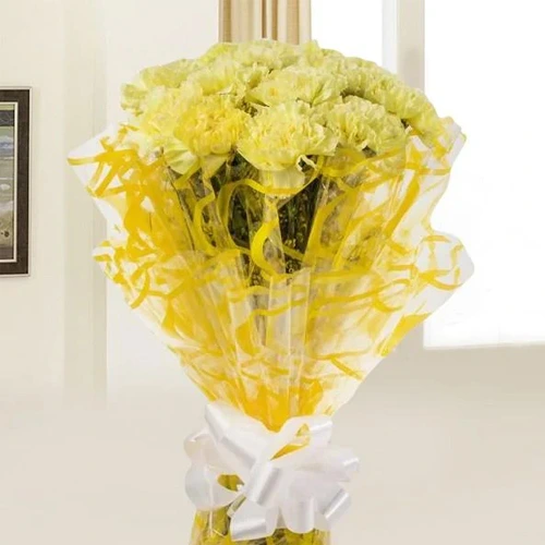 Precious Yellow Coloured Carnations Gift Bouquet<br>