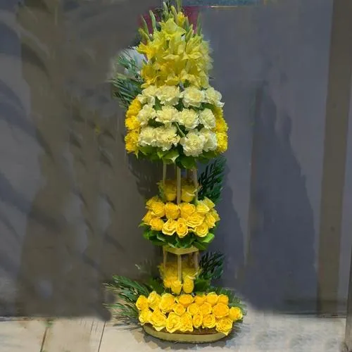 Remarkable 3 Tier Arrangement of Yellow Flowers for 50th Anniversary