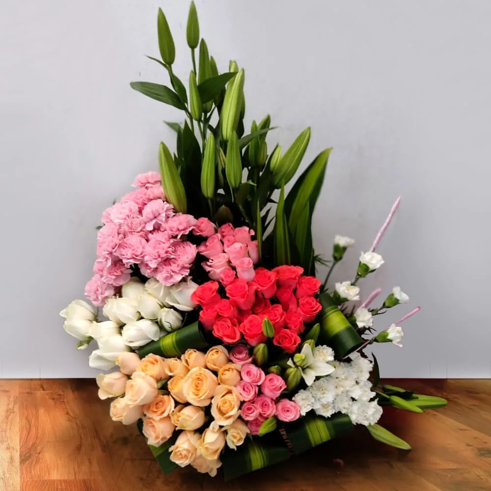 Artistic Arrangement of Mix-Color Flowers