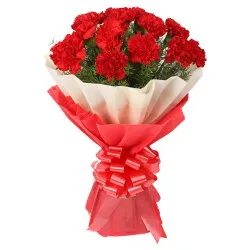 You can shop online for an elegant Hand Bouquet of Red Carnations in Tissue Wrapping