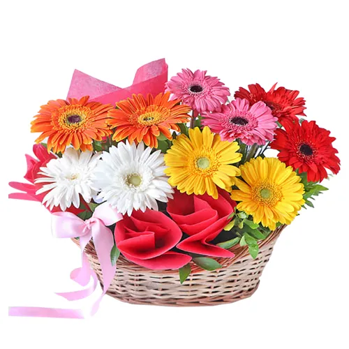 Luminous Basket of Mixed Gerberas