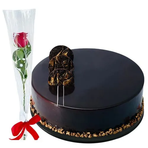 1 lb Chocolate Truffle Cake with 3 Rose