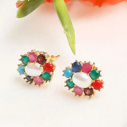 Lively Multi Color Pearl Studs