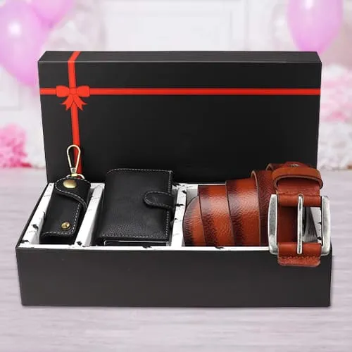 Eye-Catching Hide N Skin Mens Leather Card Wallet, Belt N Keychain