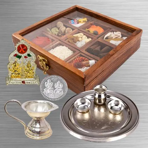 Exquisite Puja Hamper in Wooden Box