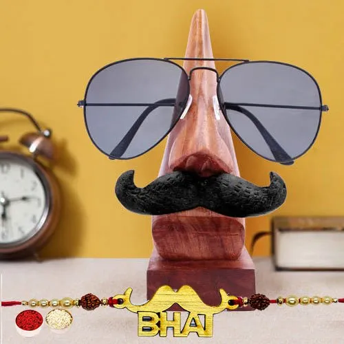 Elegant Bhai Rakhi with Wooden Nose Shape Spectacle Stand