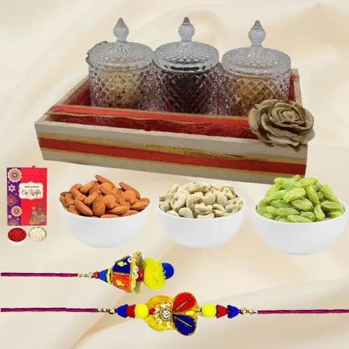 Basking Glory Couple Rakhi n Dry Fruits Jars