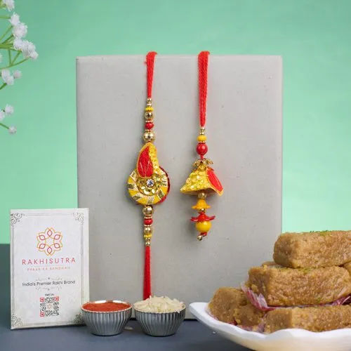 Fancy Bhai Bhabhi Zardosi Rakhi N Milk Cake Duo