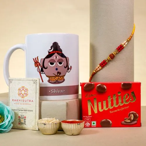 Sacred Rakhi with Shiva Mug N Chocolate Trio