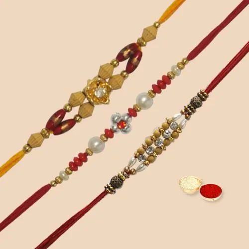 Beautiful Rakhi Sets (3 Pcs) with free Roli Tilak and Chawal