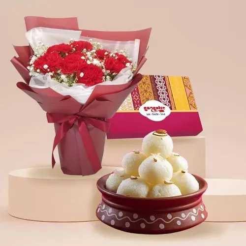 Red Carnations  N  Rasgulla Delight