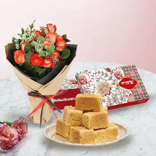 Orange Roses  N  Mysore Pak Treat