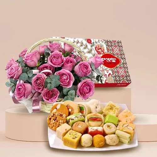 Pink Roses with Sweet Assortment