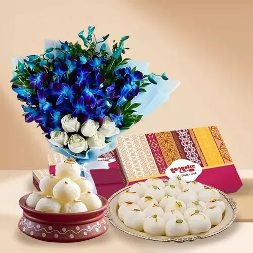 Elegant Flowers Bouquet with Rasgulla Combo