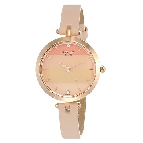 Smarty Titan Raga Viva Pink Dial Leather Strap Womens Watch