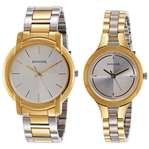 Superb Sonata Pairs Silver Dial Watch Set